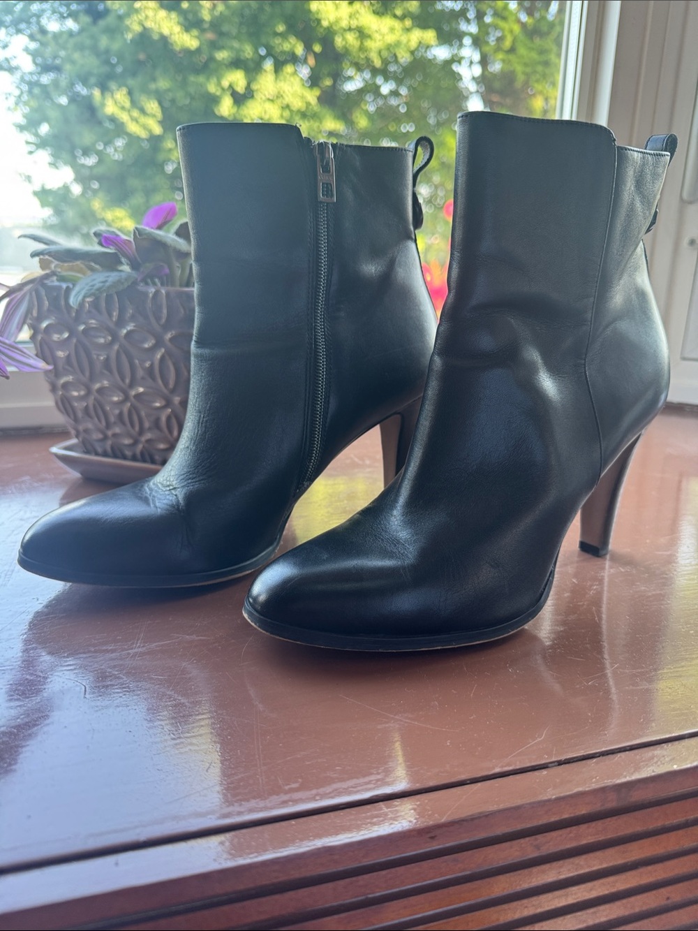 Coach Black Leather High-Heel Ankle Boots only worn once